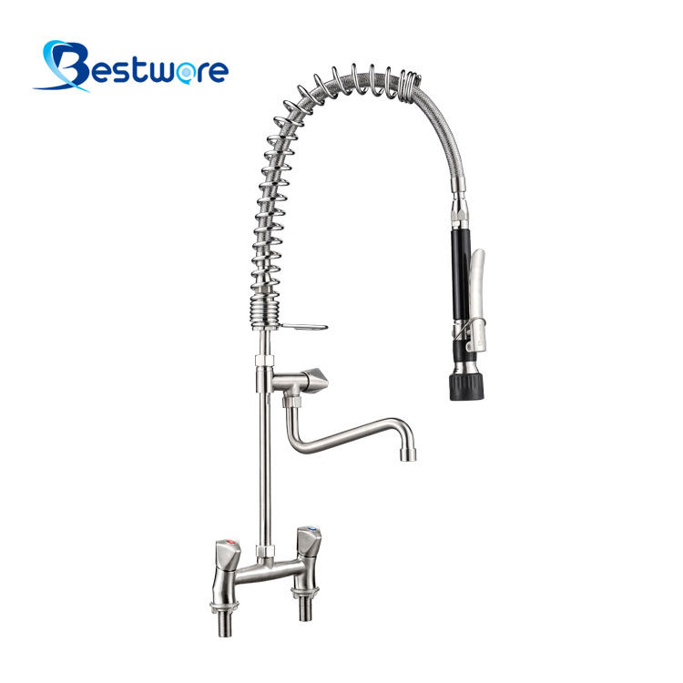 European Mini Style Hot and Cold Pre Rinse Faucet - Dual Holes Deck Mount