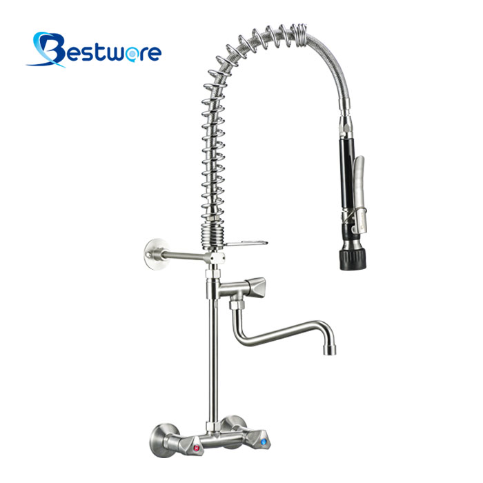 European Mini Style Hot And Cold Pre Rinse Faucet - Dual Holes Wall Mount