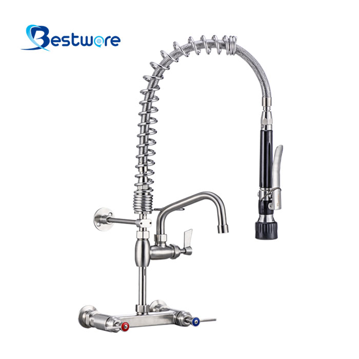American  Mini Style Hot And Cold Pre Rinse Faucet - Dual Holes Wall Mount