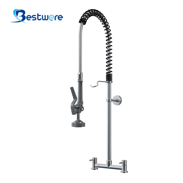 Economy Classic Style Stainless Steel Hot And Cold Pre Rinse Faucet - Dual Holes Deck Mount
