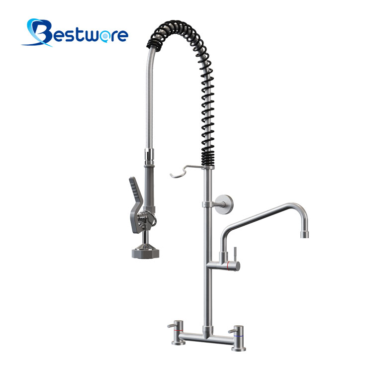 Economy Classic Style Stainless Steel Hot And Cold Pre Rinse Faucet - Dual Holes Deck Mount