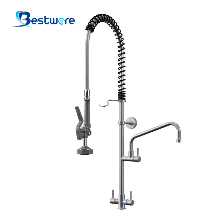 Economy Classic Style Stainless Steel Hot And Cold Pre Rinse Faucet - Single Hole Deck Mount