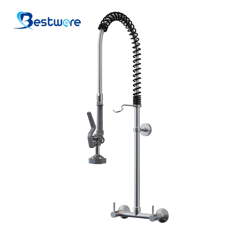Economy Classic Style Stainless Steel Hot And Cold Pre Rinse Faucet - Dual Holes Wall Mount