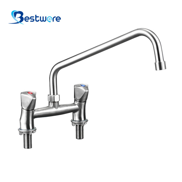 European Style High-grade Stainless Steel Hot and Cold Manual Faucet - Dual Holes Deck Mount