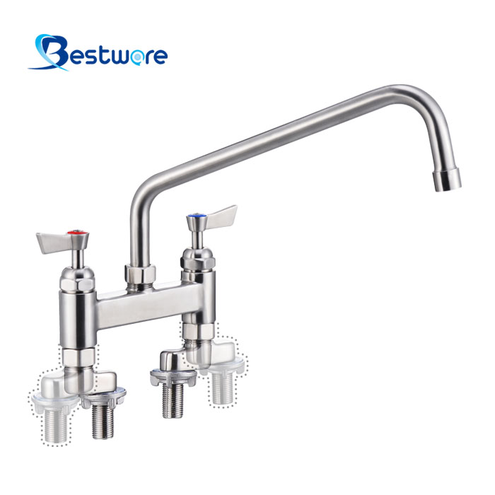 American Style High-grade Stainless Steel Hot and Cold Manual Faucet - Dual Holes Deck Mount