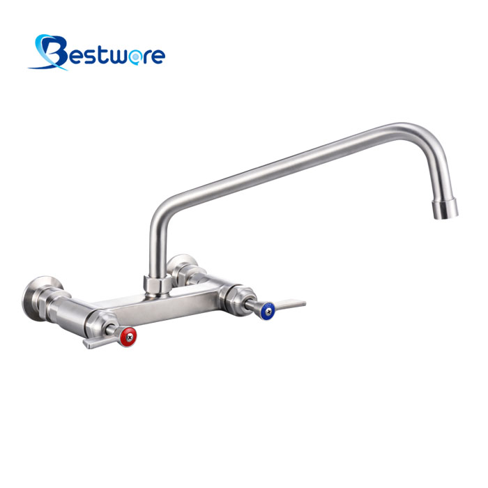 American Style High-grade Stainless Steel Hot and Cold Manual Faucet - Dual Holes Wall Mount