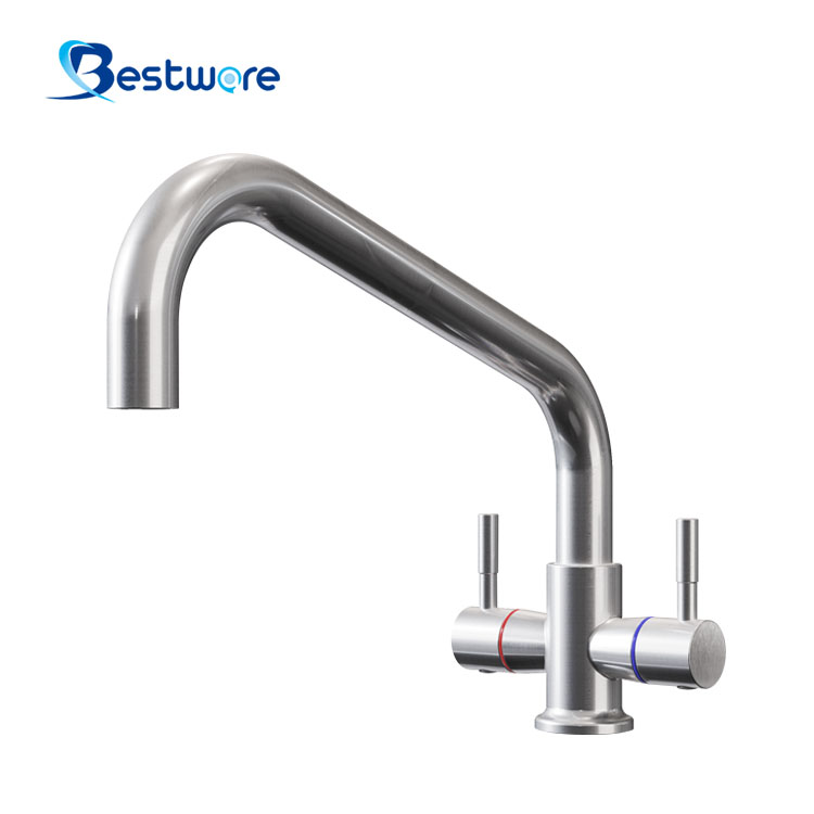 Economy Style Stainless Steel Hot and Cold Manual Faucet - Single Hole Deck Mount