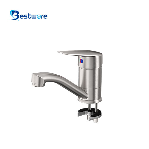 Stainless Steel Hot and Cold Manual Faucet - Single Hole Deck Mount